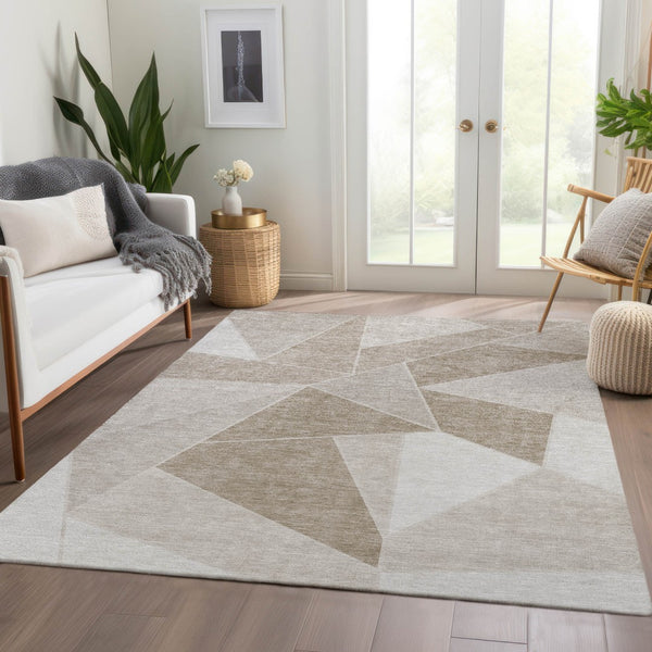 Homeroots 3' Geometric Artichoke Green Area Rug - Stylish Washable Design For Indoor & Outdoor Spaces 9' X 12' Polyester 579587