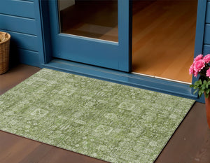 Homeroots 3' Artichoke Green & Ivory Oriental Washable Area Rug - Durable Indoor/Outdoor Design For Every Space 3' X 5' Polyester 579589