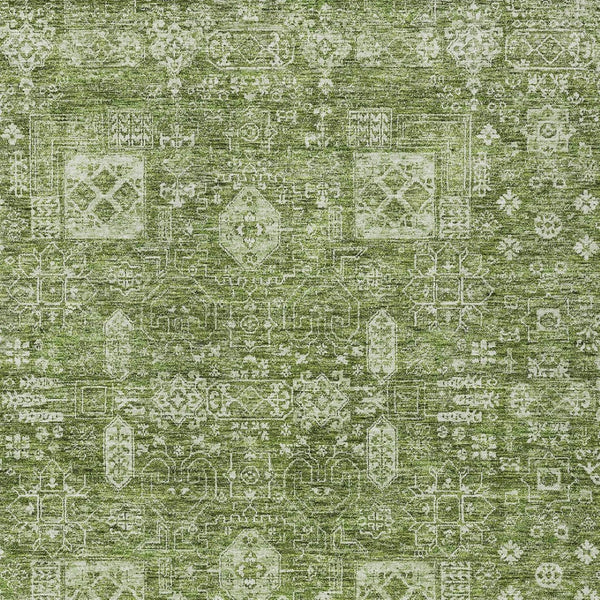 Homeroots 3' Artichoke Green & Ivory Oriental Washable Area Rug - Durable Indoor/Outdoor Design For Every Space 3' X 5' Polyester 579589