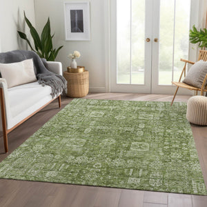 Homeroots 3' Artichoke Green & Ivory Oriental Washable Area Rug - Durable Indoor/Outdoor Design For Every Space 3' X 5' Polyester 579589
