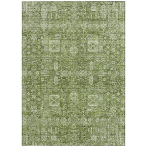 Homeroots 3' Artichoke Green & Ivory Oriental Washable Area Rug - Durable Indoor/Outdoor Design For Every Space 5' X 8' Polyester 579590