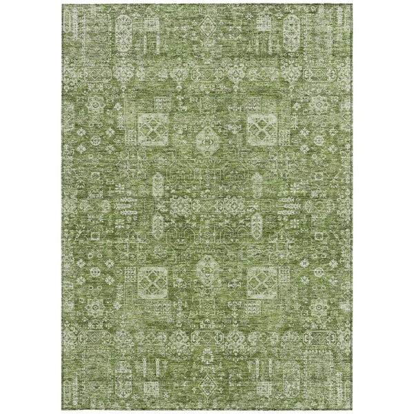 Homeroots 3' Artichoke Green & Ivory Oriental Washable Area Rug - Durable Indoor/Outdoor Design For Every Space 5' X 8' Polyester 579590