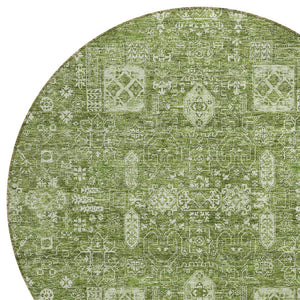 Homeroots 3' Artichoke Green & Ivory Oriental Washable Area Rug - Durable Indoor/Outdoor Design For Every Space 8' Round Polyester 579591