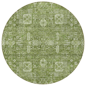 Homeroots 3' Artichoke Green & Ivory Oriental Washable Area Rug - Durable Indoor/Outdoor Design For Every Space 8' Round Polyester 579591