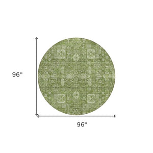 Homeroots 3' Artichoke Green & Ivory Oriental Washable Area Rug - Durable Indoor/Outdoor Design For Every Space 8' Round Polyester 579591
