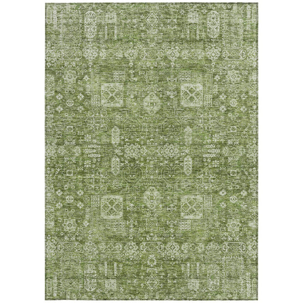 Homeroots 3' Artichoke Green & Ivory Oriental Washable Area Rug - Durable Indoor/Outdoor Design For Every Space 8' X 10' Polyester 579592