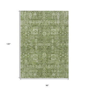 Homeroots 3' Artichoke Green & Ivory Oriental Washable Area Rug - Durable Indoor/Outdoor Design For Every Space 8' X 10' Polyester 579592