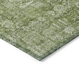 Homeroots 3' Artichoke Green & Ivory Oriental Washable Area Rug - Durable Indoor/Outdoor Design For Every Space 8' X 10' Polyester 579592