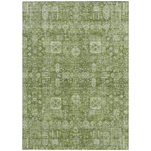 Homeroots 3' Artichoke Green & Ivory Oriental Washable Area Rug - Durable Indoor/Outdoor Design For Every Space 9' X 12' Polyester 579593