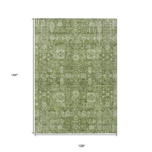 Homeroots 3' Artichoke Green & Ivory Oriental Washable Area Rug - Durable Indoor/Outdoor Design For Every Space 9' X 12' Polyester 579593