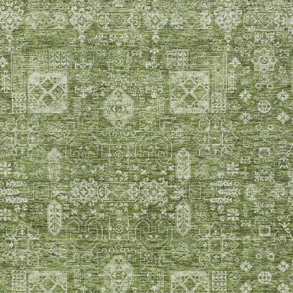 Homeroots 3' Artichoke Green & Ivory Oriental Washable Area Rug - Durable Indoor/Outdoor Design For Every Space 9' X 12' Polyester 579593