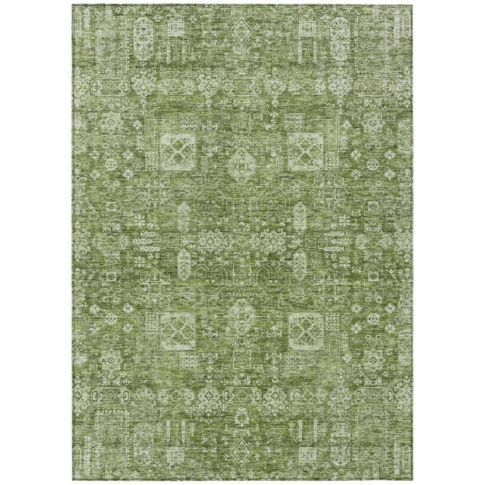 HomeRoots 5' Artichoke Green Ivory Oriental Washable Rug – Durable, Stain-Resistant for Indoor & Outdoor Use 10' X 14' 579594