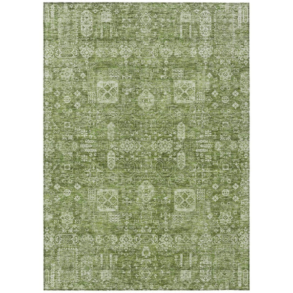 HomeRoots 5' Artichoke Green Ivory Oriental Washable Rug – Durable, Stain-Resistant for Indoor & Outdoor Use 10' X 14' 579594