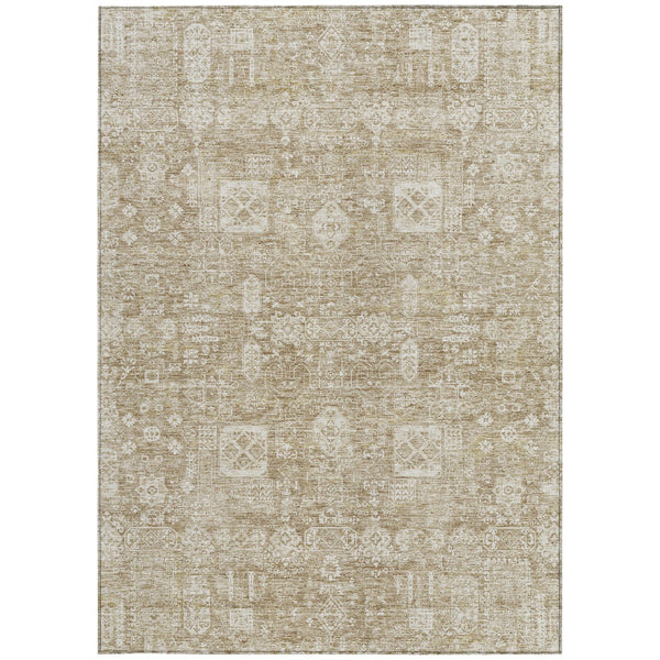 Homeroots 3' Artichoke Green & Ivory Oriental Washable Area Rug - Durable Indoor/Outdoor Design For Every Space 3' X 5' Polyester 579595