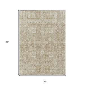 Homeroots 3' Artichoke Green & Ivory Oriental Washable Area Rug - Durable Indoor/Outdoor Design For Every Space 3' X 5' Polyester 579595