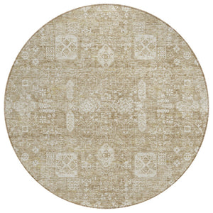 HomeRoots 5' Elegant Beige Tan and Ivory Oriental Area Rug for Indoor and Outdoor Durability and Style 8' Round 579597