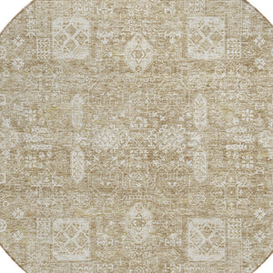 Homeroots 3' Artichoke Green & Ivory Oriental Washable Area Rug - Durable Indoor/Outdoor Design For Every Space 8' Round Polyester 579597