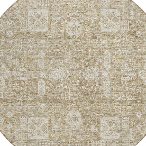 Homeroots 3' Artichoke Green & Ivory Oriental Washable Area Rug - Durable Indoor/Outdoor Design For Every Space 8' Round Polyester 579597