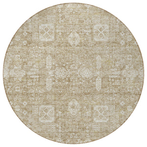 Homeroots 3' Artichoke Green & Ivory Oriental Washable Area Rug - Durable Indoor/Outdoor Design For Every Space 8' Round Polyester 579597