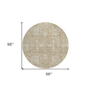 Homeroots 3' Artichoke Green & Ivory Oriental Washable Area Rug - Durable Indoor/Outdoor Design For Every Space 8' Round Polyester 579597