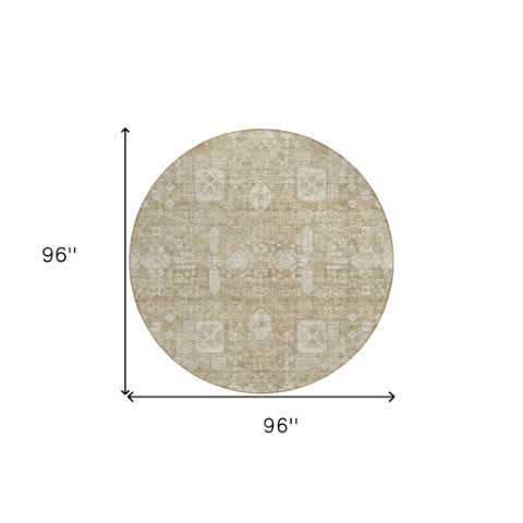 Homeroots 3' Artichoke Green & Ivory Oriental Washable Area Rug - Durable Indoor/Outdoor Design For Every Space 8' Round Polyester 579597