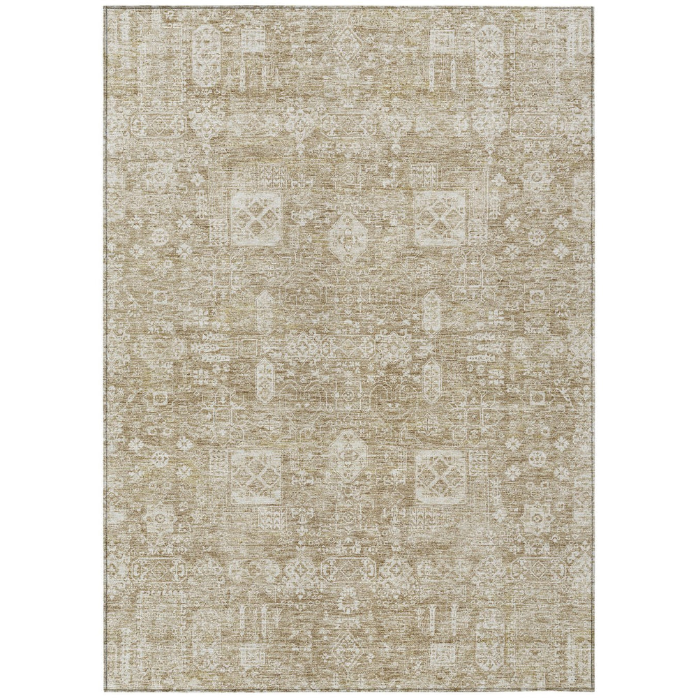 Homeroots 3' Artichoke Green & Ivory Oriental Washable Area Rug - Durable Indoor/Outdoor Design For Every Space 8' X 10' Polyester 579598