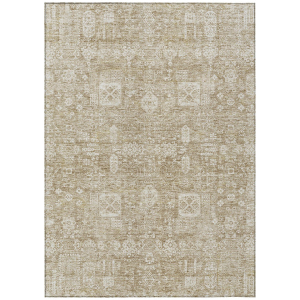 Homeroots 3' Artichoke Green & Ivory Oriental Washable Area Rug - Durable Indoor/Outdoor Design For Every Space 8' X 10' Polyester 579598