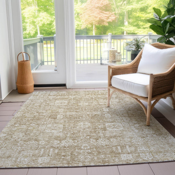 Homeroots 3' Artichoke Green & Ivory Oriental Washable Area Rug - Durable Indoor/Outdoor Design For Every Space 8' X 10' Polyester 579598