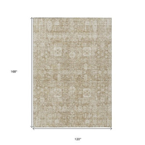 Homeroots 3' Artichoke Green & Ivory Oriental Washable Area Rug - Durable Indoor/Outdoor Design For Every Space 10' X 14' Polyester 579600