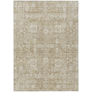 HomeRoots 5' Elegant Beige Tan and Ivory Oriental Area Rug for Indoor and Outdoor Durability and Style 10' X 14' 579600
