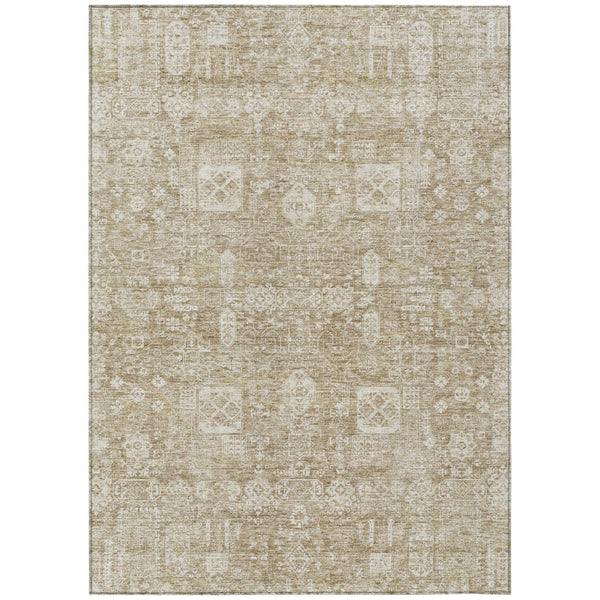 HomeRoots 5' Elegant Beige Tan and Ivory Oriental Area Rug for Indoor and Outdoor Durability and Style 10' X 14' 579600