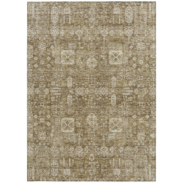 Homeroots 3' Artichoke Green & Ivory Oriental Washable Area Rug - Durable Indoor/Outdoor Design For Every Space 3' X 5' Polyester 579601