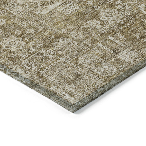 Homeroots 3' Artichoke Green & Ivory Oriental Washable Area Rug - Durable Indoor/Outdoor Design For Every Space 3' X 5' Polyester 579601