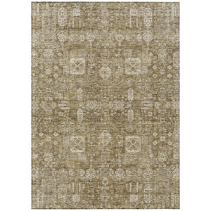Homeroots 3' Artichoke Green & Ivory Oriental Washable Area Rug - Durable Indoor/Outdoor Design For Every Space 5' X 8' Polyester 579602