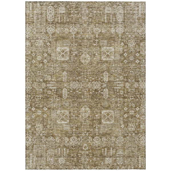 Homeroots 3' Artichoke Green & Ivory Oriental Washable Area Rug - Durable Indoor/Outdoor Design For Every Space 5' X 8' Polyester 579602
