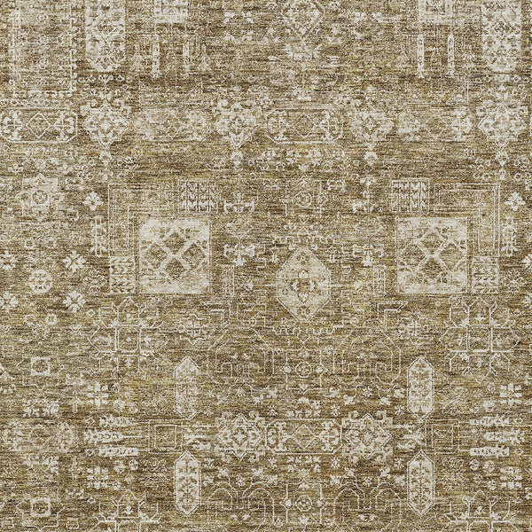 Homeroots 3' Artichoke Green & Ivory Oriental Washable Area Rug - Durable Indoor/Outdoor Design For Every Space 5' X 8' Polyester 579602