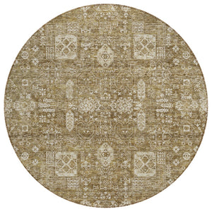 HomeRoots 5' Stylish Brown Beige and Ivory Oriental Area Rug for Indoor Outdoor Spaces - Durable & Washable 8' Round 579603