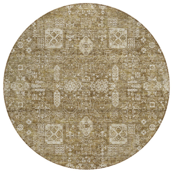 HomeRoots 5' Stylish Brown Beige and Ivory Oriental Area Rug for Indoor Outdoor Spaces - Durable & Washable 8' Round 579603
