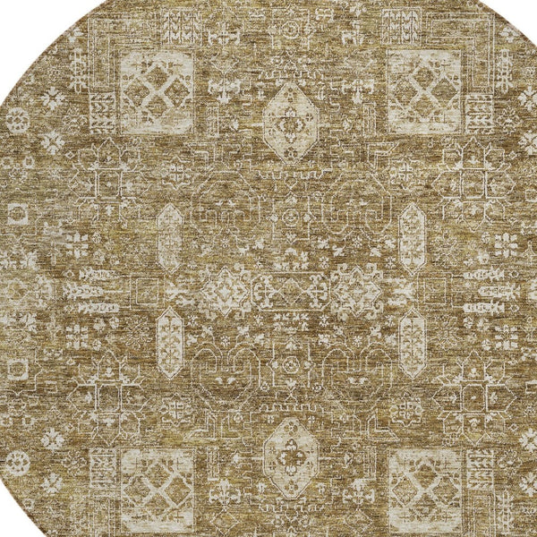 Homeroots 3' Artichoke Green & Ivory Oriental Washable Area Rug - Durable Indoor/Outdoor Design For Every Space 8' Round Polyester 579603