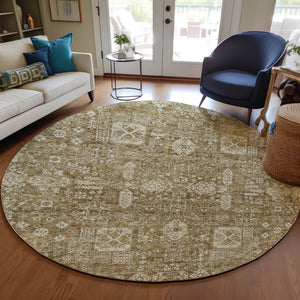 Homeroots 3' Artichoke Green & Ivory Oriental Washable Area Rug - Durable Indoor/Outdoor Design For Every Space 8' Round Polyester 579603