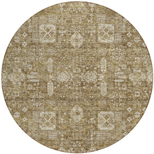 Homeroots 3' Artichoke Green & Ivory Oriental Washable Area Rug - Durable Indoor/Outdoor Design For Every Space 8' Round Polyester 579603