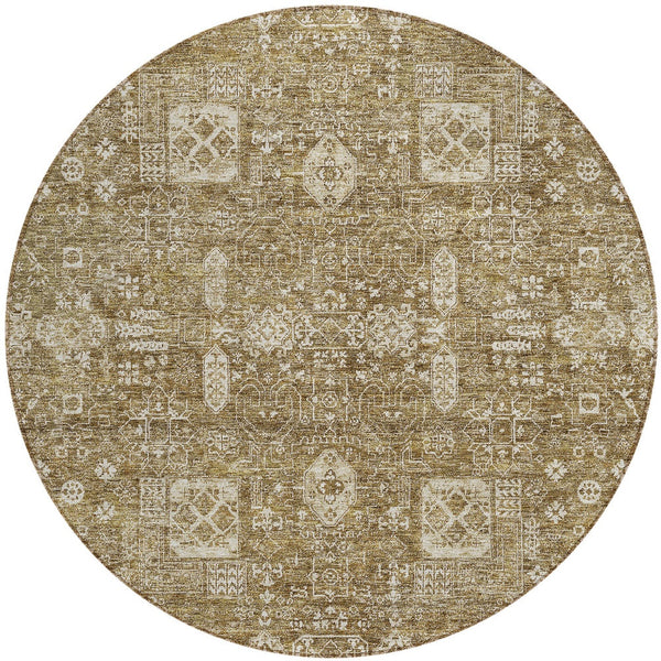 Homeroots 3' Artichoke Green & Ivory Oriental Washable Area Rug - Durable Indoor/Outdoor Design For Every Space 8' Round Polyester 579603