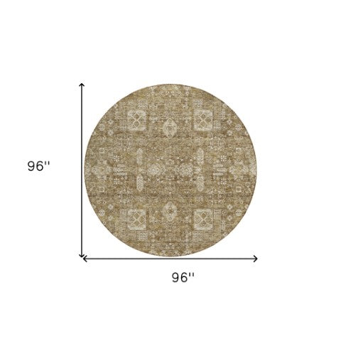 Homeroots 3' Artichoke Green & Ivory Oriental Washable Area Rug - Durable Indoor/Outdoor Design For Every Space 8' Round Polyester 579603