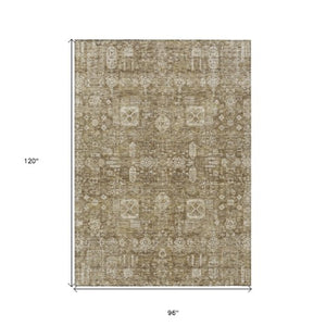 Homeroots 3' Artichoke Green & Ivory Oriental Washable Area Rug - Durable Indoor/Outdoor Design For Every Space 8' X 10' Polyester 579604