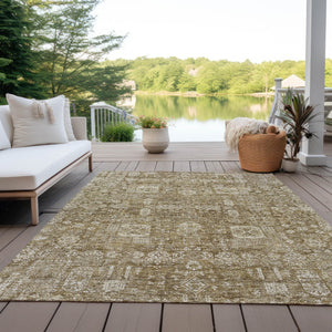 Homeroots 3' Artichoke Green & Ivory Oriental Washable Area Rug - Durable Indoor/Outdoor Design For Every Space 8' X 10' Polyester 579604