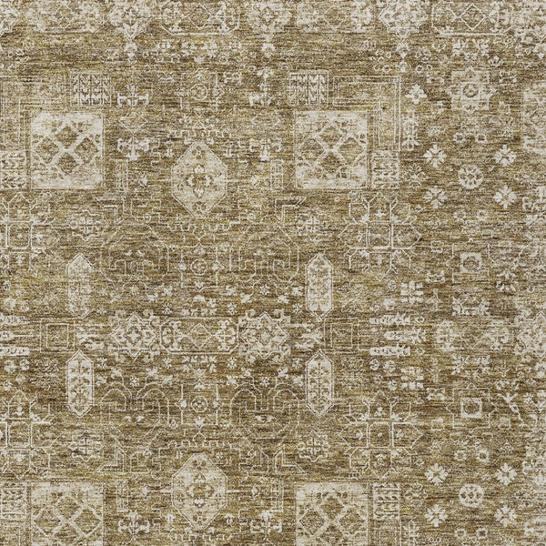 Homeroots 3' Artichoke Green & Ivory Oriental Washable Area Rug - Durable Indoor/Outdoor Design For Every Space 8' X 10' Polyester 579604