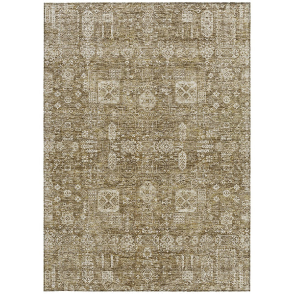 Homeroots 3' Artichoke Green & Ivory Oriental Washable Area Rug - Durable Indoor/Outdoor Design For Every Space 9' X 12' Polyester 579605