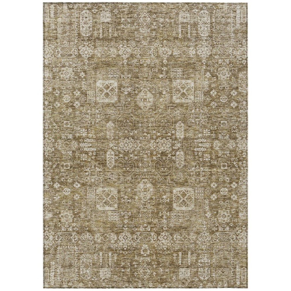 HomeRoots 9' Elegant Brown, Beige, and Ivory Oriental Washable Area Rug for Indoor & Outdoor Spaces, Durable 9' X 12' 579605