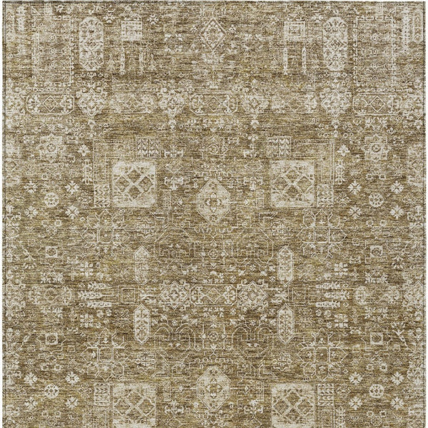 Homeroots 3' Artichoke Green & Ivory Oriental Washable Area Rug - Durable Indoor/Outdoor Design For Every Space 9' X 12' Polyester 579605