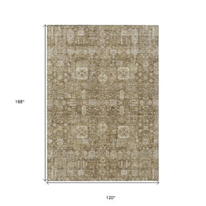Homeroots 3' Artichoke Green & Ivory Oriental Washable Area Rug - Durable Indoor/Outdoor Design For Every Space 10' X 14' Polyester 579606